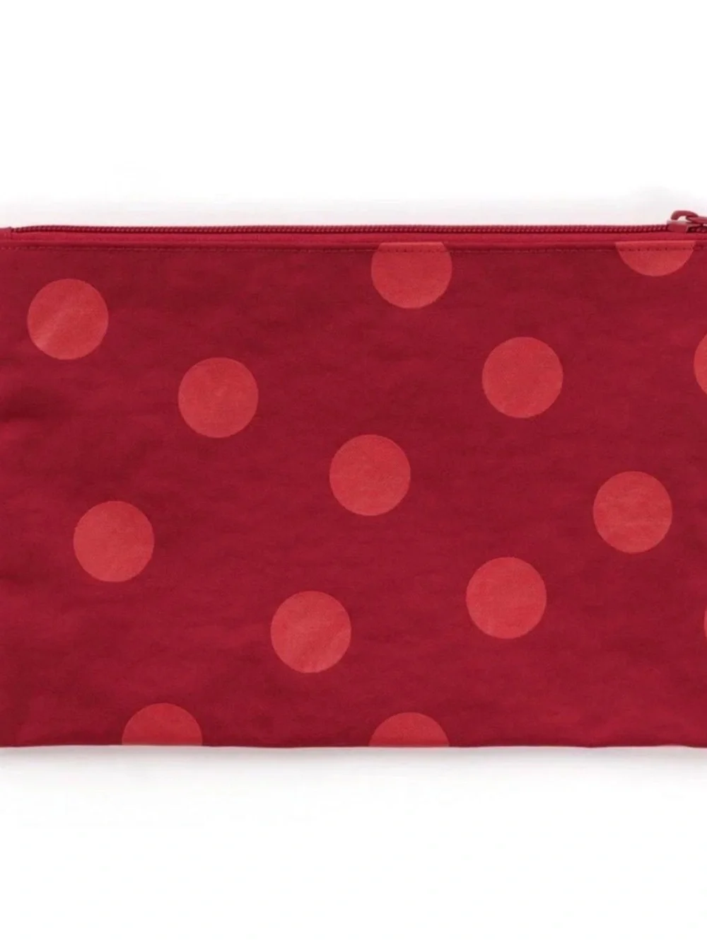 Baggu Red Polka Dot Lightweight Nylon Toiletry Makeup Large Flat Zip Pouch